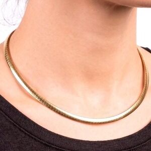 Vtg 14K Gold Reversible Omega Necklace 16" Italy 19.85g Yellow White Gold 585